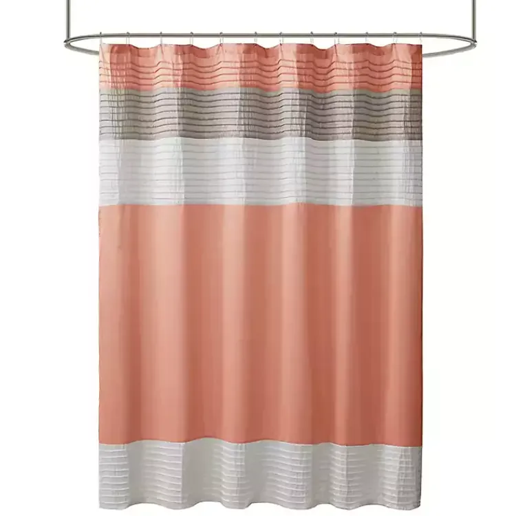 Shower Curtains-Kirklands Home Coral Colorblock Silky Shower Curtain Pink