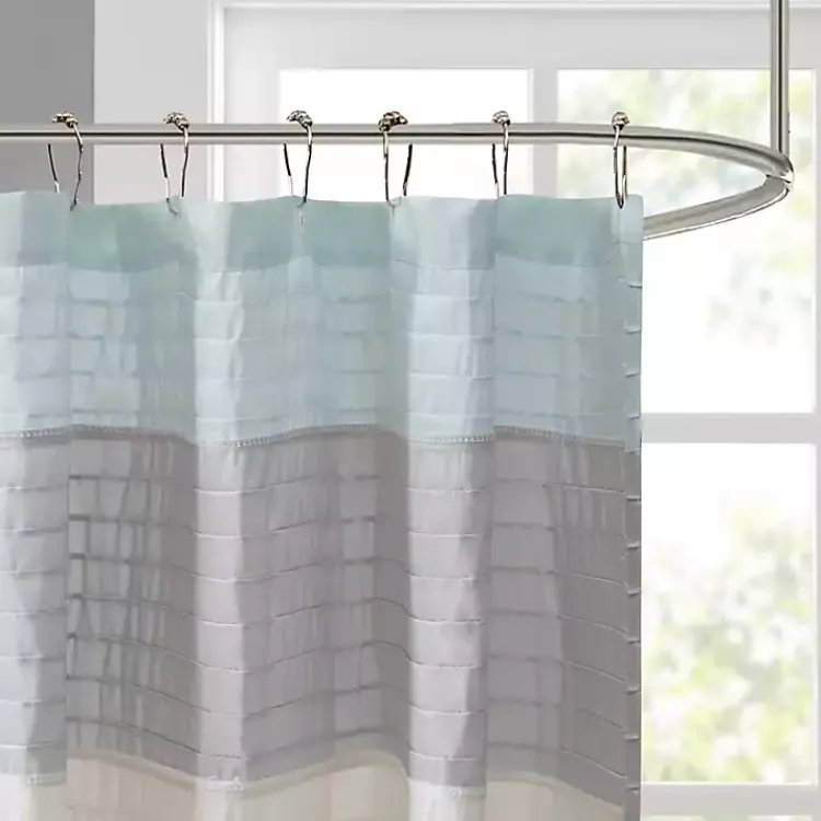 Shower Curtains-Kirklands Home Light Colorblock Silky Shower Curtain Blue