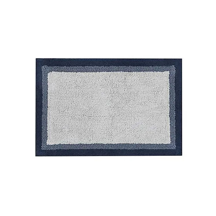 Bathroom Rugs-Kirklands Home Navy Border Cotton Bath Mat, 27x45 Blue