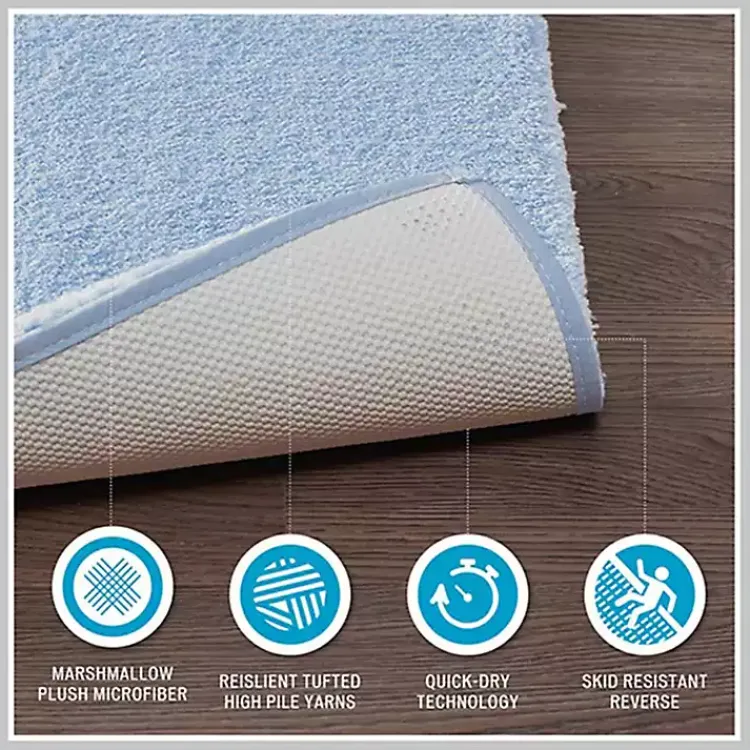 Bathroom Rugs-Kirklands Home Blue Plush Microfiber Bath Mat, 20x24