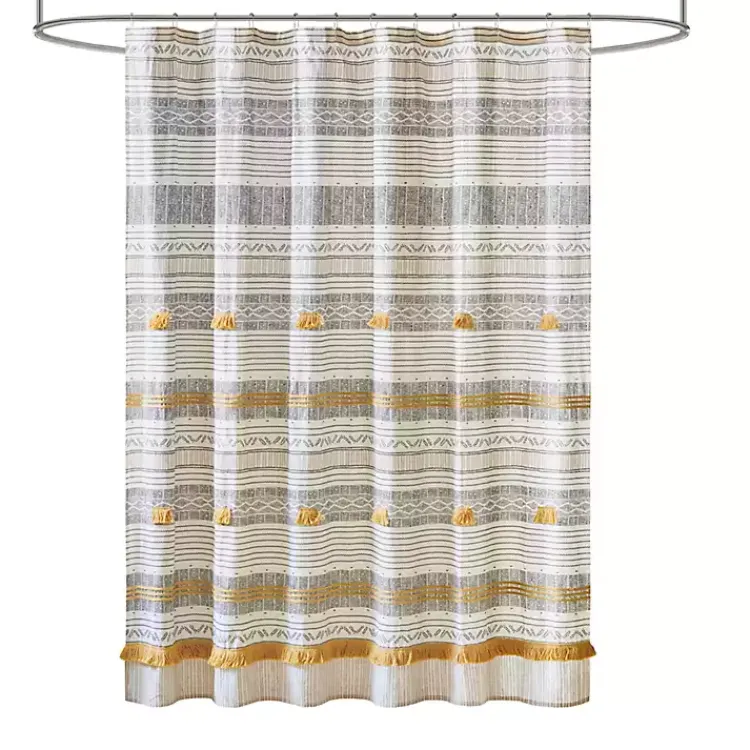 Shower Curtains-Kirklands Home Decorative Stripe Tassel Shower Curtain