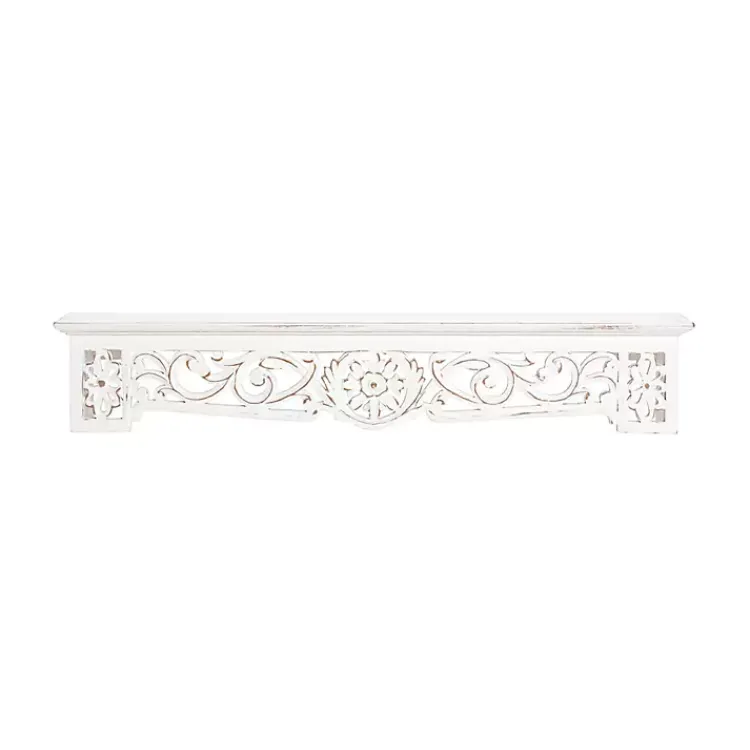 Shelves-Kirklands Home White Distressed Wood Carved Floral Shelf