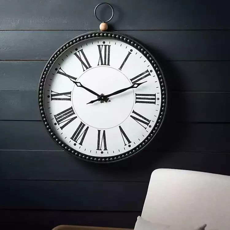 Clocks-Kirklands Home Black Beaded Metal Wall Clock