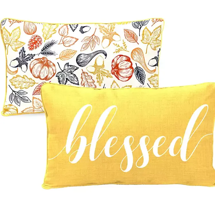 Outdoor Cushions & Pillows-Kirklands Home Yellow Blessed Outdoor Lumbar Pillow