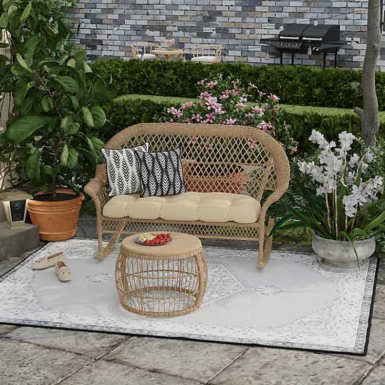 Outdoor Cushions & Pillows-Kirklands Home Black & White Geometric Leaves Outdoor Pillow