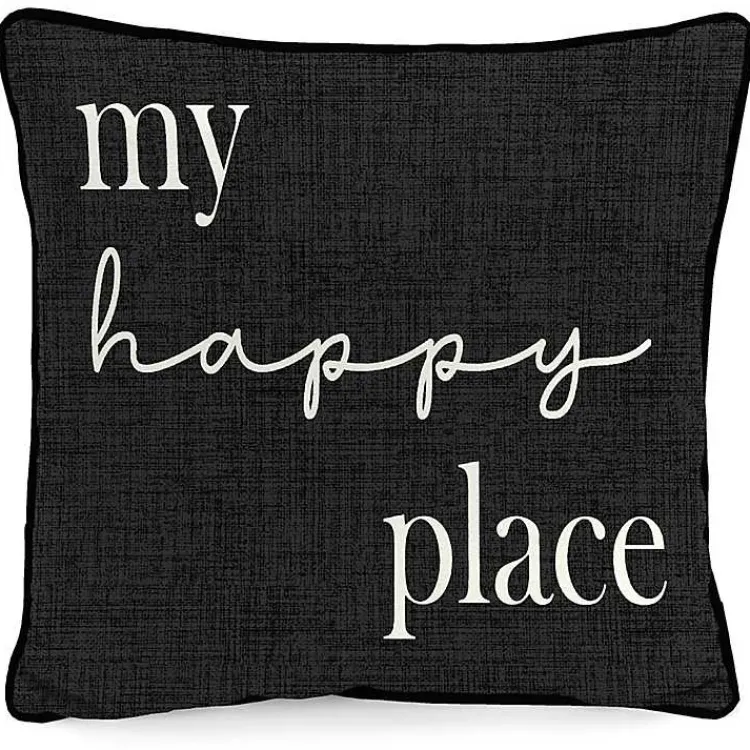 Outdoor Cushions & Pillows-Kirklands Home Black & White My Happy Place Outdoor Pillow
