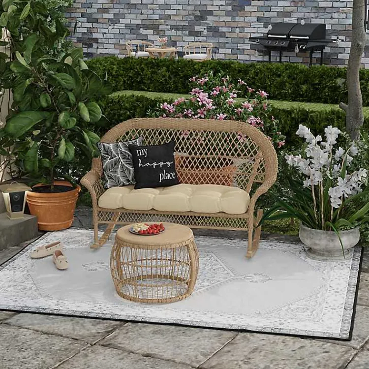 Outdoor Cushions & Pillows-Kirklands Home Black & White My Happy Place Outdoor Pillow