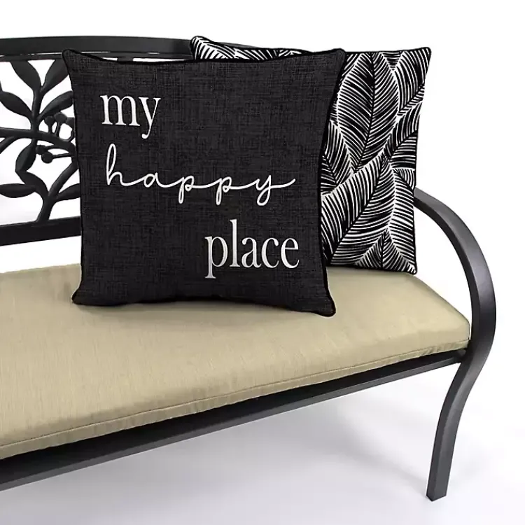Outdoor Cushions & Pillows-Kirklands Home Black & White My Happy Place Outdoor Pillow