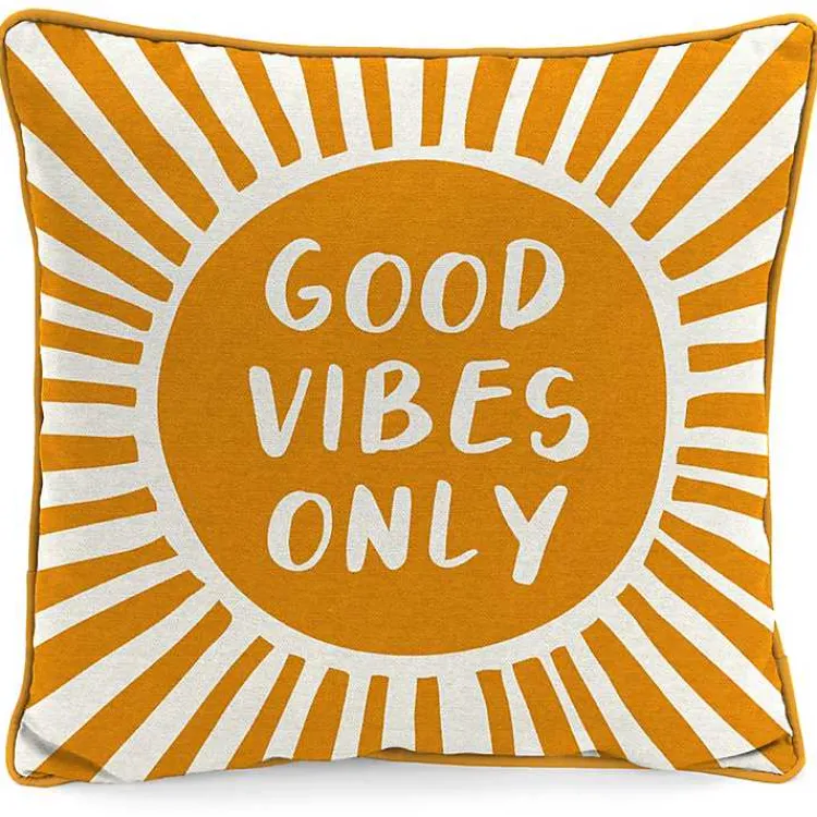 Outdoor Cushions & Pillows-Kirklands Home Gold Good Vibes Only Sunny Outdoor Pillow