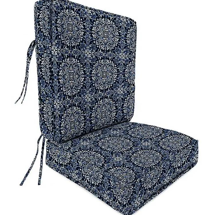 Outdoor Cushions & Pillows-Kirklands Home Navy Medallion Outdoor Deep Seat Cushion Blue