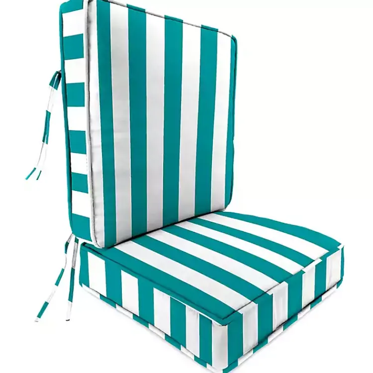 Outdoor Cushions & Pillows-Kirklands Home Turquoise Striped Outdoor Deep Seat Cushion