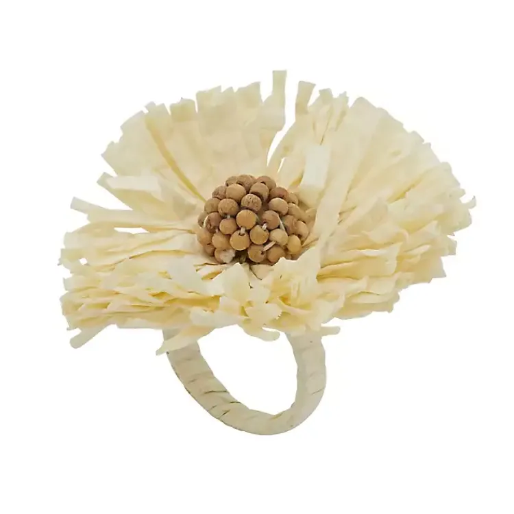 Table Linens-Kirklands Home Cream Raffia Flower Napkin Rings, Set of 4 Ivory