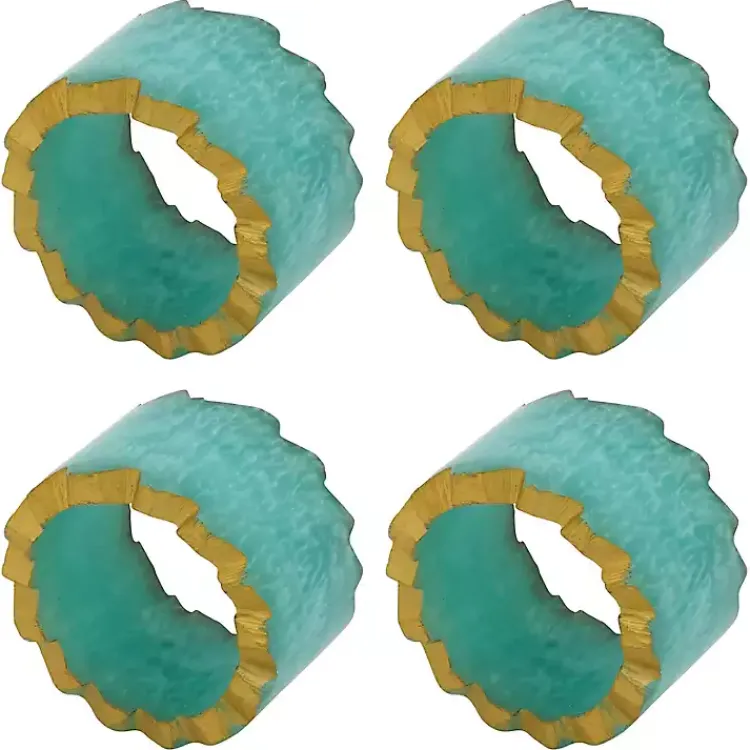 Table Linens-Kirklands Home Teal Geode Artistry Napkin Rings, Set of 4 Blue