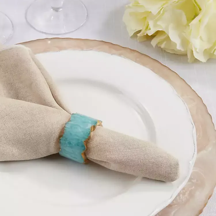 Table Linens-Kirklands Home Teal Geode Artistry Napkin Rings, Set of 4 Blue