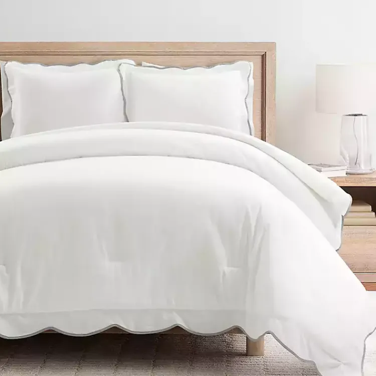 Comforters-Kirklands Home Gray Scalloped Edge 3-pc. Full/Queen Comforter Set