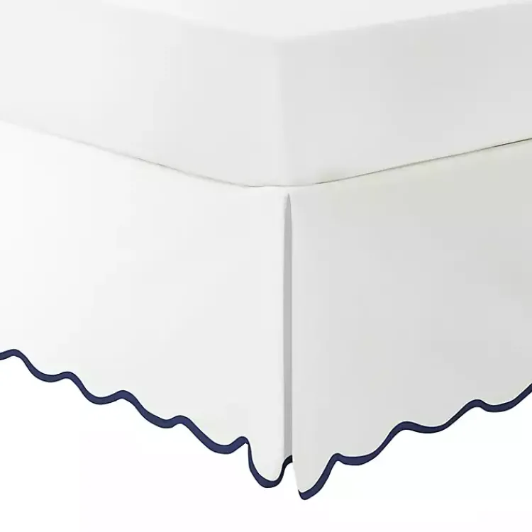 Bedding Essentials-Kirklands Home White Navy Scalloped Coastal Queen Bed Skirt