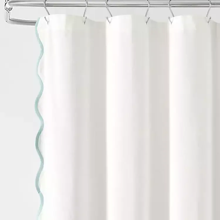 Shower Curtains-Kirklands Home White Blue Scalloped Coastal Shower Curtain
