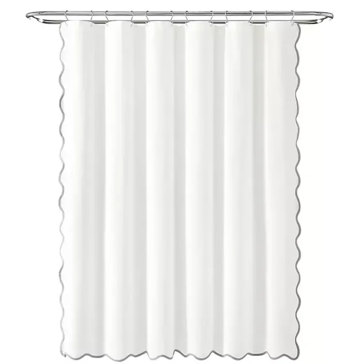 Shower Curtains-Kirklands Home White Gray Scalloped Coastal Shower Curtain