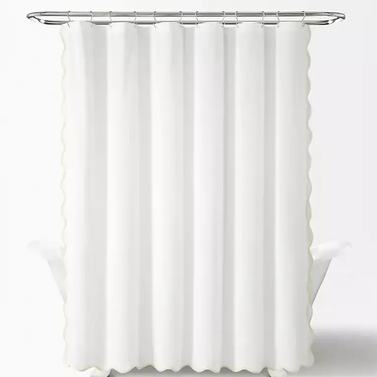 Shower Curtains-Kirklands Home White Neutral Scalloped Coastal Shower Curtain