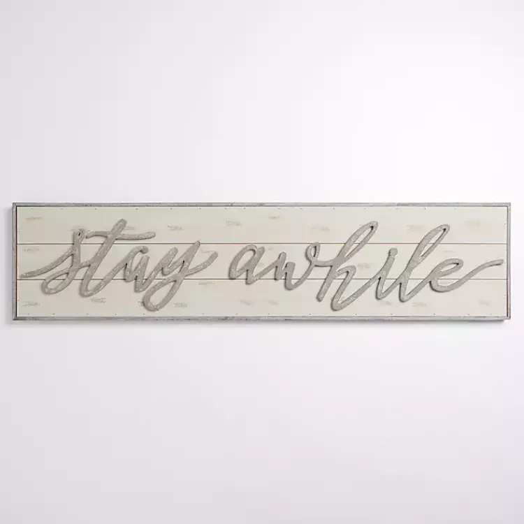 Wall Quotes & Signs-Kirklands Home Stay Awhile Wood Plank Wall Plaque