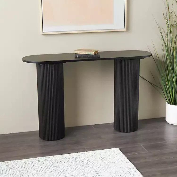 Console Tables-Kirklands Home Ribbed Pillars Console Table Black