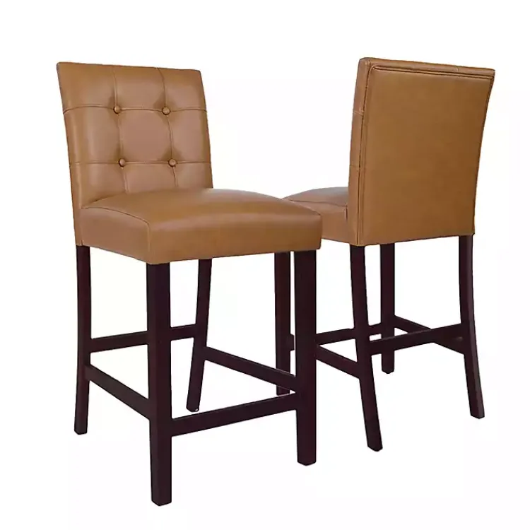 Bar Stools & Counter Height Stools-Kirklands Home Camel Faux Leather Jeremy Counter Stools, Set of 2 Brown