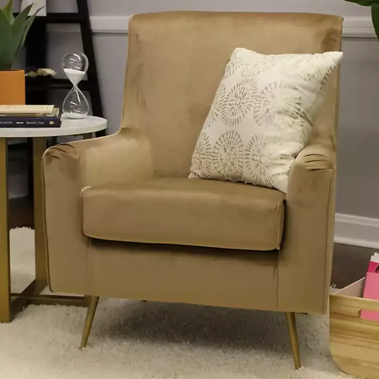 Accent Chairs-Kirklands Home Velvet Lana Accent Chair Tan