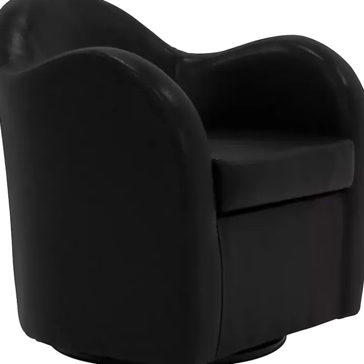 Accent Chairs-Kirklands Home Max Faux Leather Swivel Club Accent Chair Black