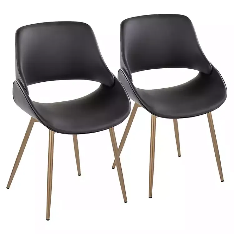 Accent Chairs-Kirklands Home Faux Leather Scooped Accent Chairs, Set of 2 Black