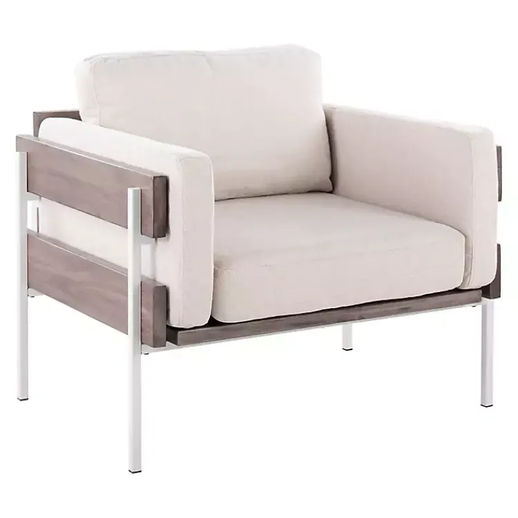 Accent Chairs-Kirklands Home Ivory Upholstered Wood Accent Chair Gray