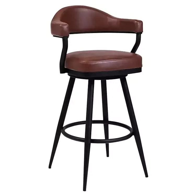 Bar Stools & Counter Height Stools-Kirklands Home Coffee Faux Leather Justin Swivel Counter Stool Brown