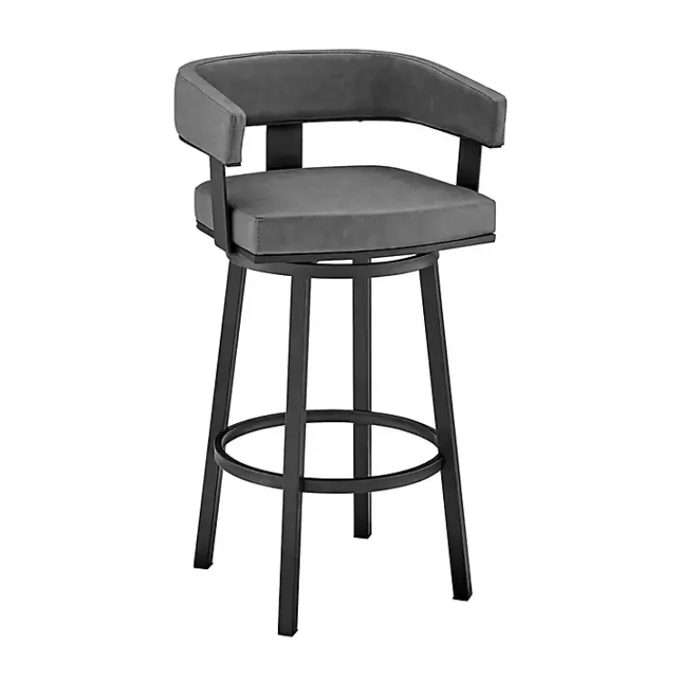 Bar Stools & Counter Height Stools-Kirklands Home Faux Leather Lorin Swivel Counter Stool Gray