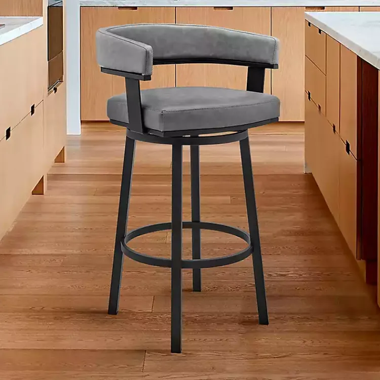 Bar Stools & Counter Height Stools-Kirklands Home Faux Leather Lorin Swivel Counter Stool Gray