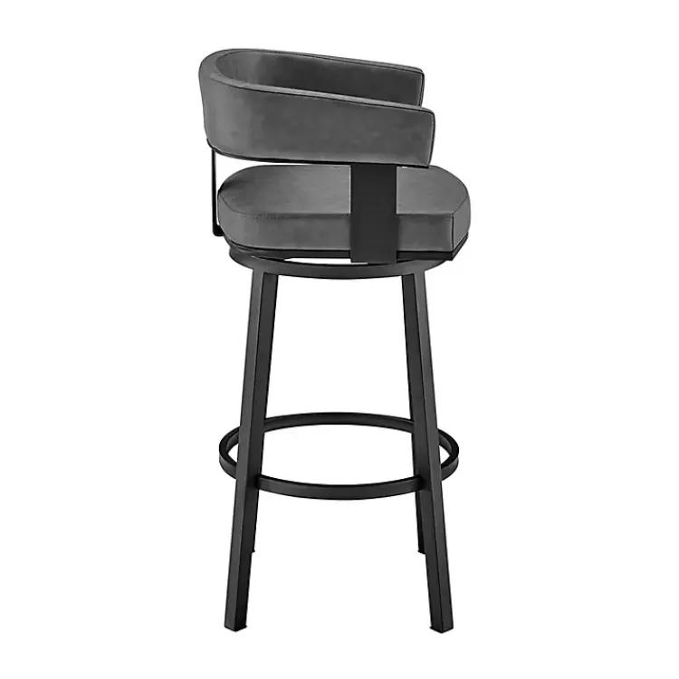 Bar Stools & Counter Height Stools-Kirklands Home Faux Leather Lorin Swivel Counter Stool Gray