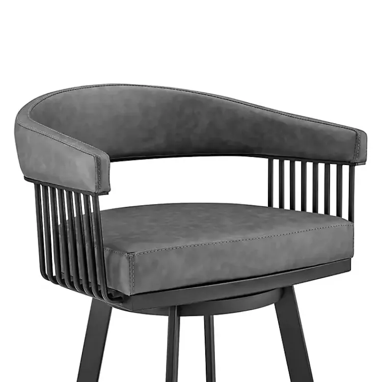 Bar Stools & Counter Height Stools-Kirklands Home Faux Leather Chelsea Swivel Bar Stool Gray