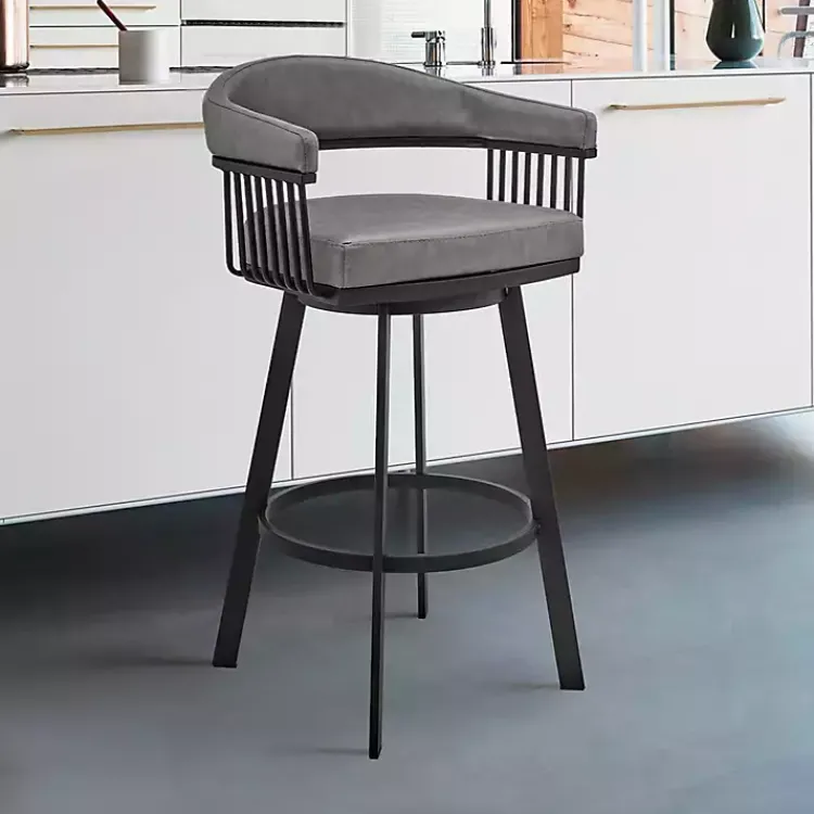 Bar Stools & Counter Height Stools-Kirklands Home Faux Leather Chelsea Swivel Bar Stool Gray