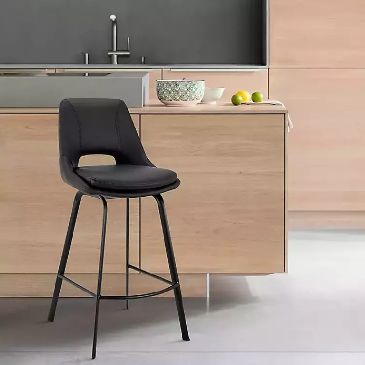 Bar Stools & Counter Height Stools-Kirklands Home Faux Leather Carise Swivel Bar Stool Black