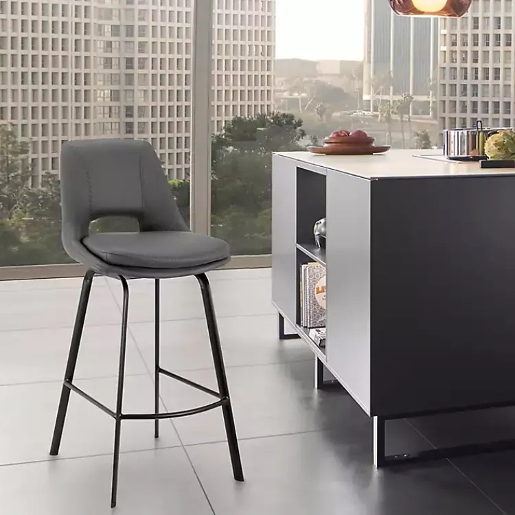 Bar Stools & Counter Height Stools-Kirklands Home Faux Leather Carise Swivel Counter Stool Gray