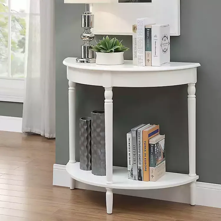 Console Tables-Kirklands Home French Country Half Round Console Table White