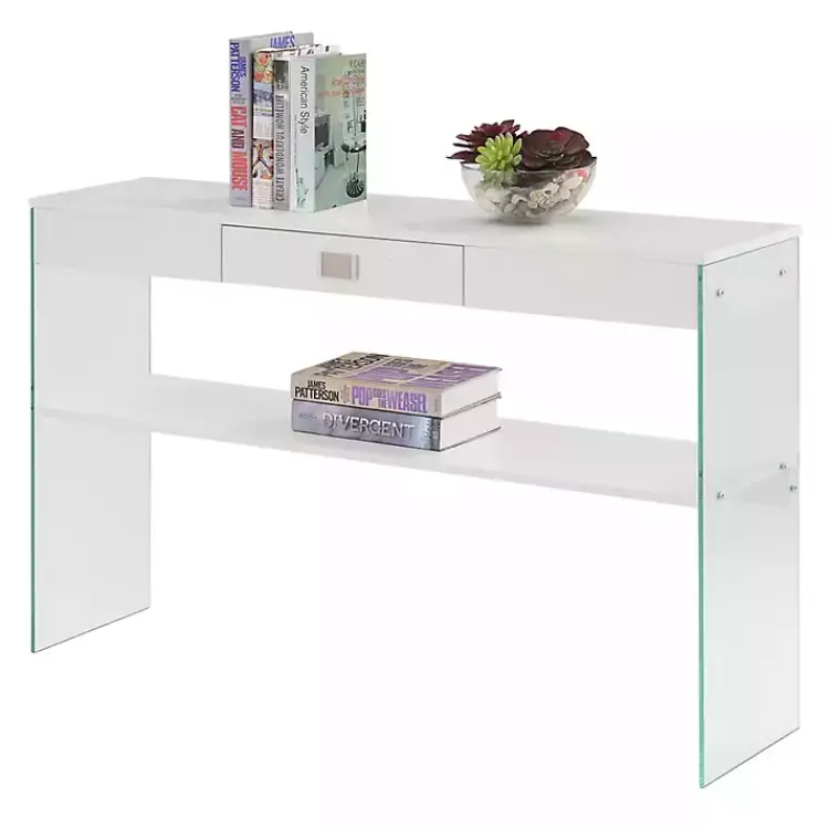 Console Tables-Kirklands Home Soho Glass Console Table with Shelf White