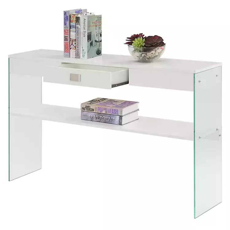 Console Tables-Kirklands Home Soho Glass Console Table with Shelf White
