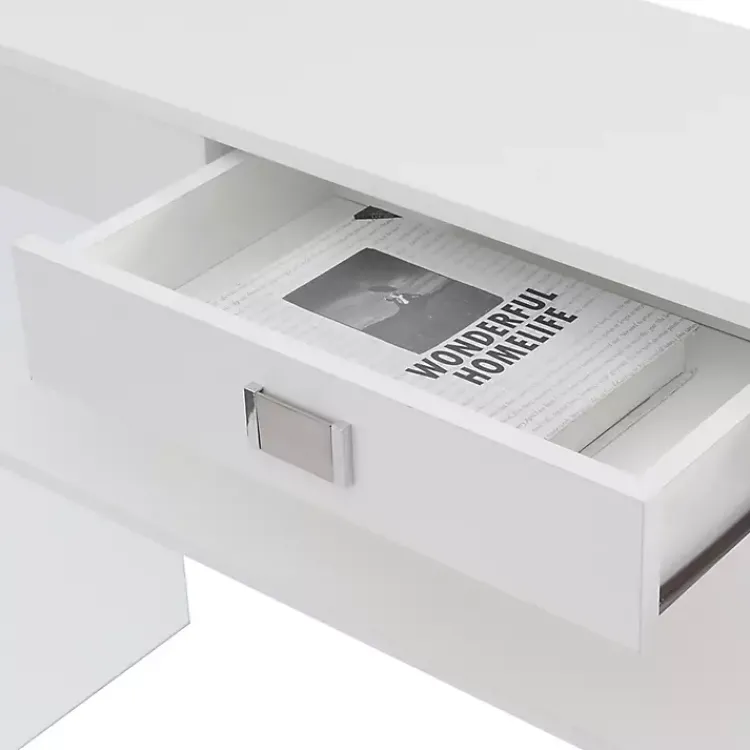 Console Tables-Kirklands Home Soho Glass Console Table with Shelf White