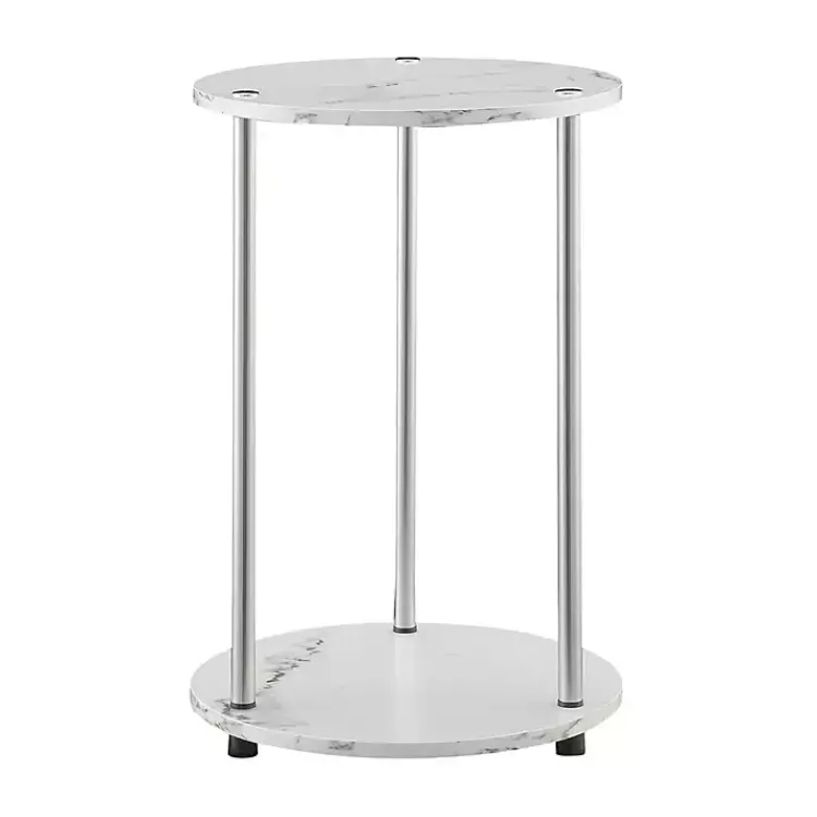 Accent & End Tables-Kirklands Home Marble Two Tiered Metal Accent Table White