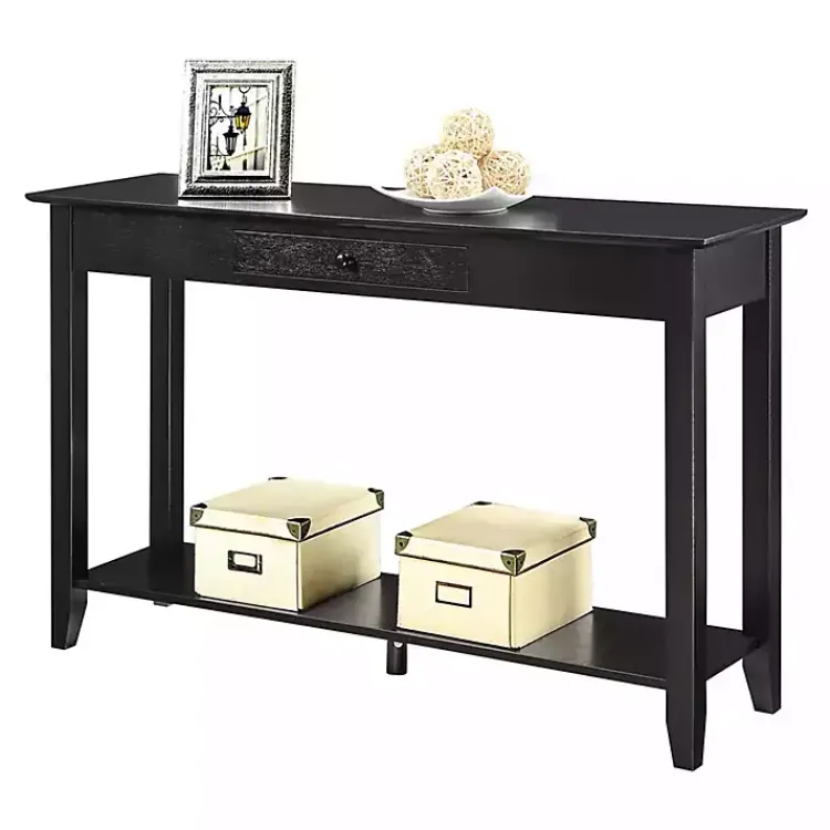 Console Tables-Kirklands Home Long Single Drawer Console Table Black