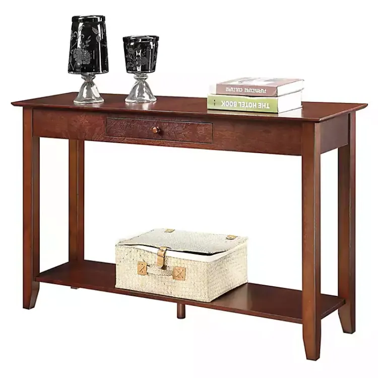 Console Tables-Kirklands Home Long Single Drawer Console Table Brown