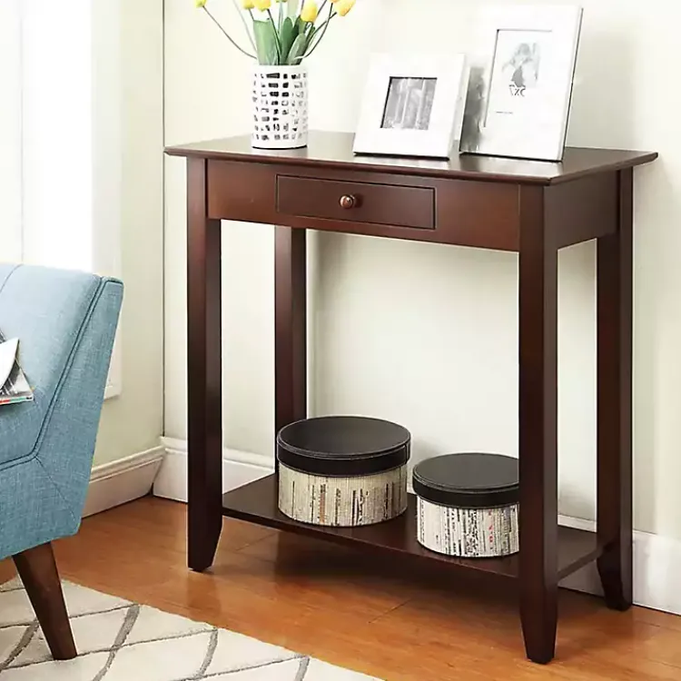 Console Tables-Kirklands Home Slim Single Drawer Console Table Brown