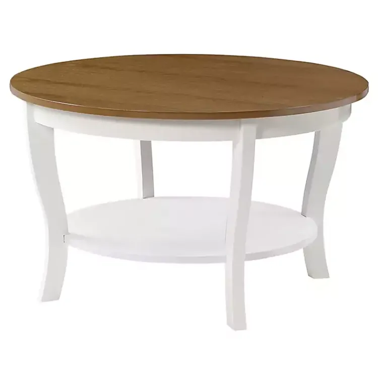 Coffee Tables-Kirklands Home Round and Natural Curved Legs Coffee Table White