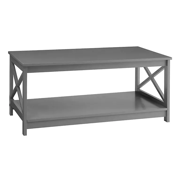 Coffee Tables-Kirklands Home X-Frame Single Shelf Coffee Table Gray