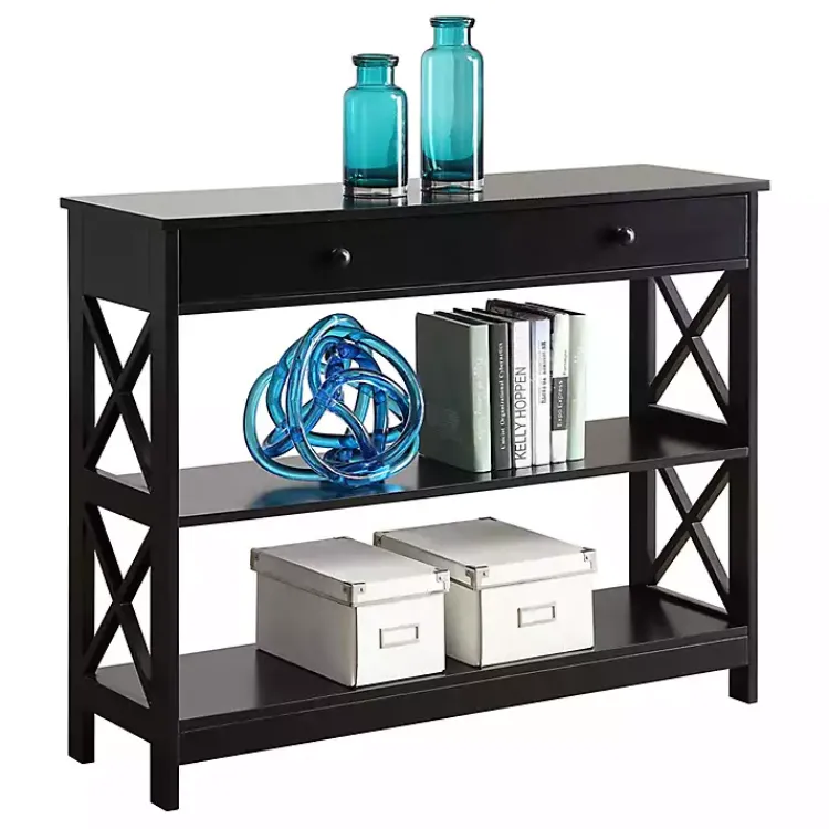 Console Tables-Kirklands Home Black X-Frame 2-Shelf Console Table Brown