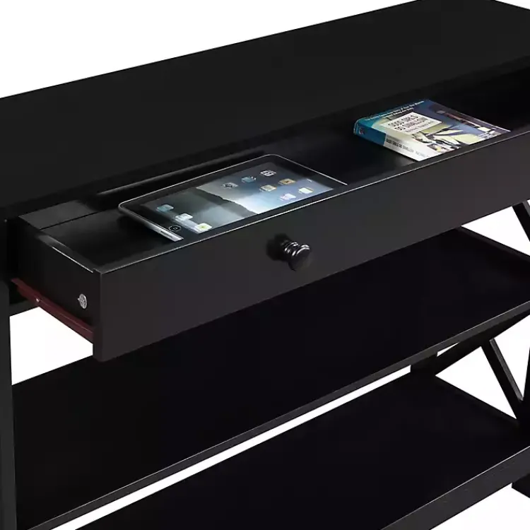 Console Tables-Kirklands Home Black X-Frame 2-Shelf Console Table Brown